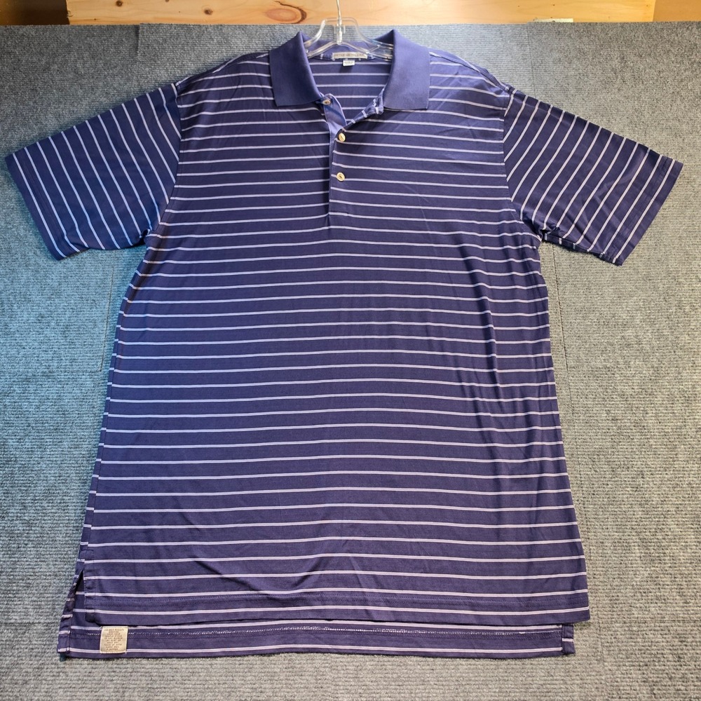 Peter Millar Polo Shirt Mens Large Purple Striped Good Cotton Short Sleeve